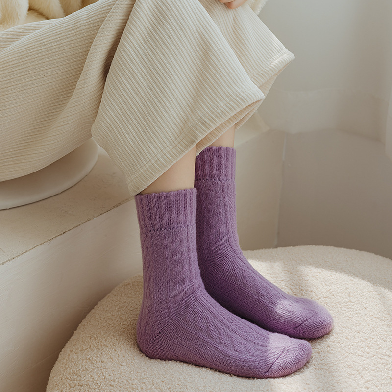 Ladies Warm Cashmere Socks Warm Towels Floor Socks Womens Purple Wool Socks